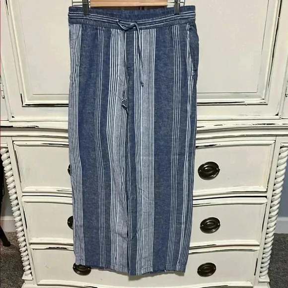 Striped Blue Linen Pants - Picture 1 of 4